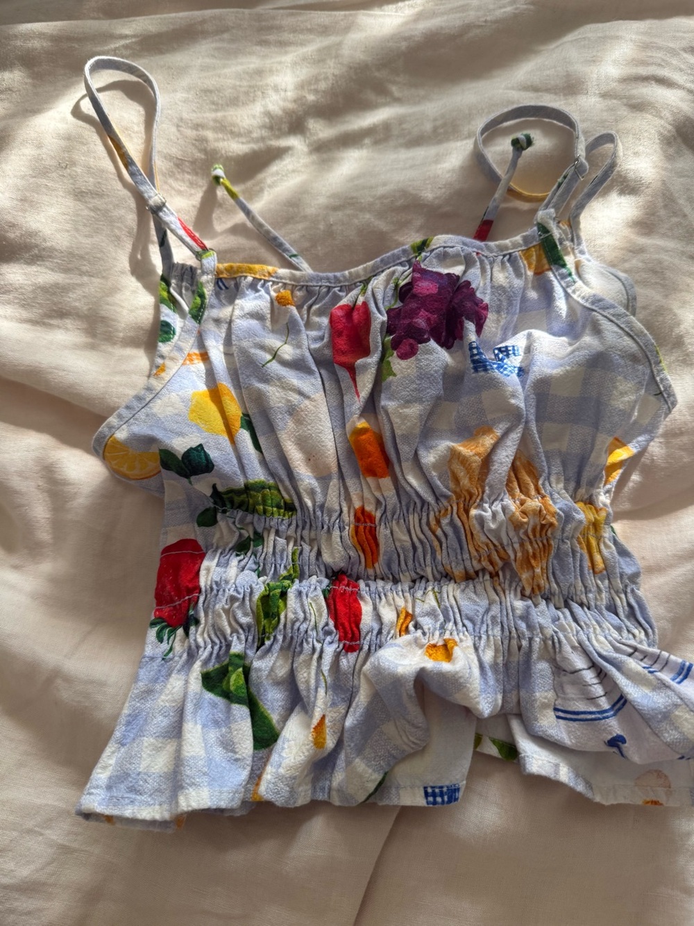 Lisa Says Gah Light Blue Floral & Fruit Smocked Cami - Picture 3 of 3